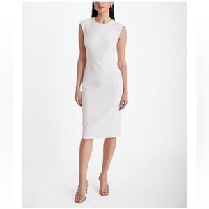 Express Pinstripe Crew Neck Cap Midi Sheath Dress NWT